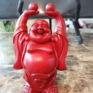 Vintage Red Laughing Buddha Figurine